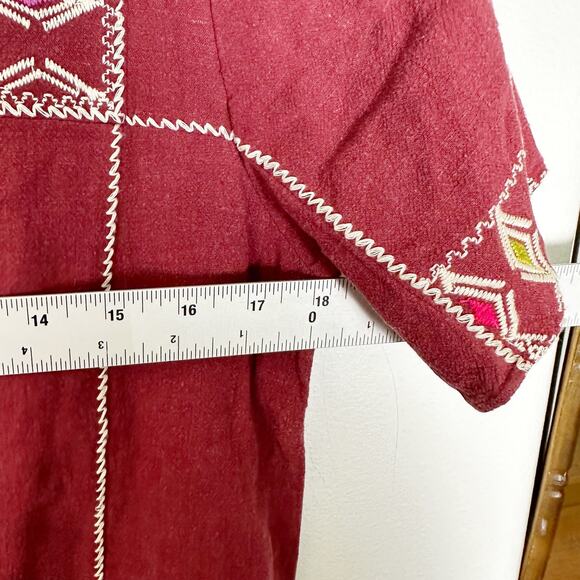 Madewell Red Embroidered Linen Blend Boxy Top sz XS - Picture 8 of 8